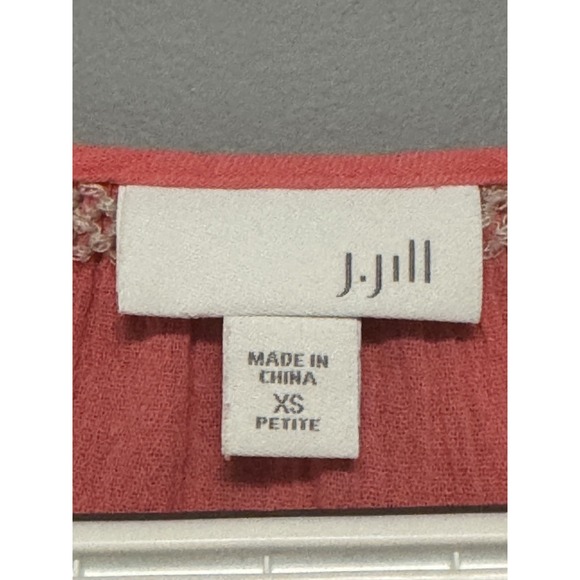 J. Jill Women's Petite XS‎ Coral Gauzy Embroidered Button Up Top Beach Boho - Picture 7 of 8